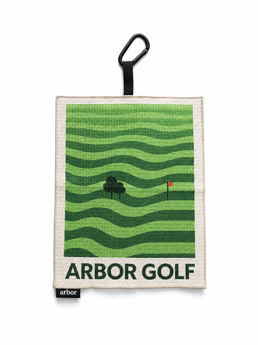 Zoomed out custom arbor golf towel with carabiner