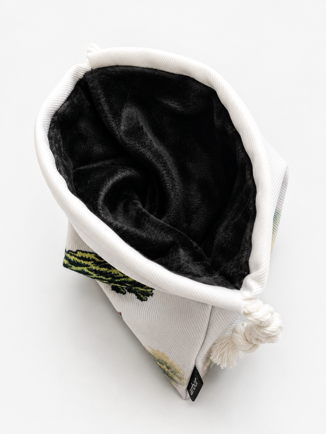 Close-up of custom drawstring pouch interior